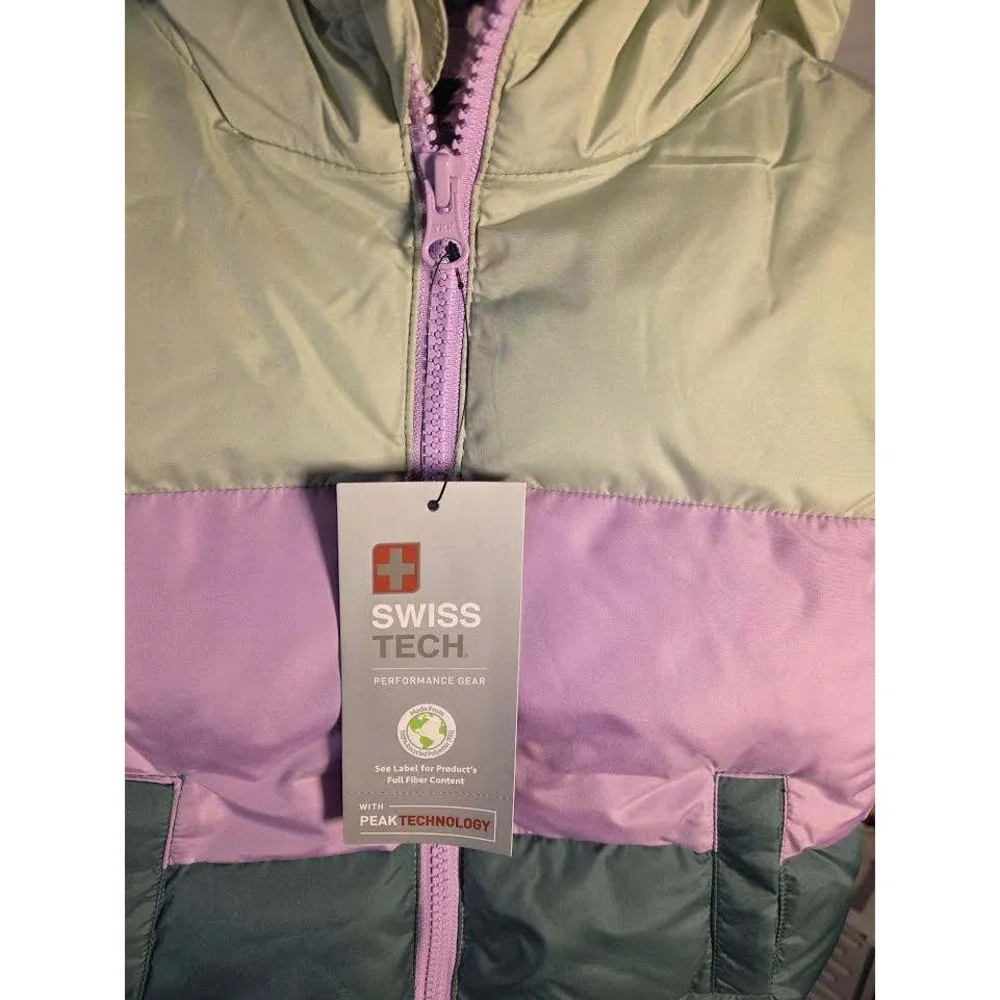 Swiss Tech Girls‎ Colorblock Hooded Puffer Jacket Purple Green 18M NWT